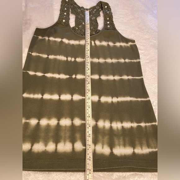 VENUS Womens Medium Tie Dye Olive Green and White Racerback Tank Top - Picture 9 of 12